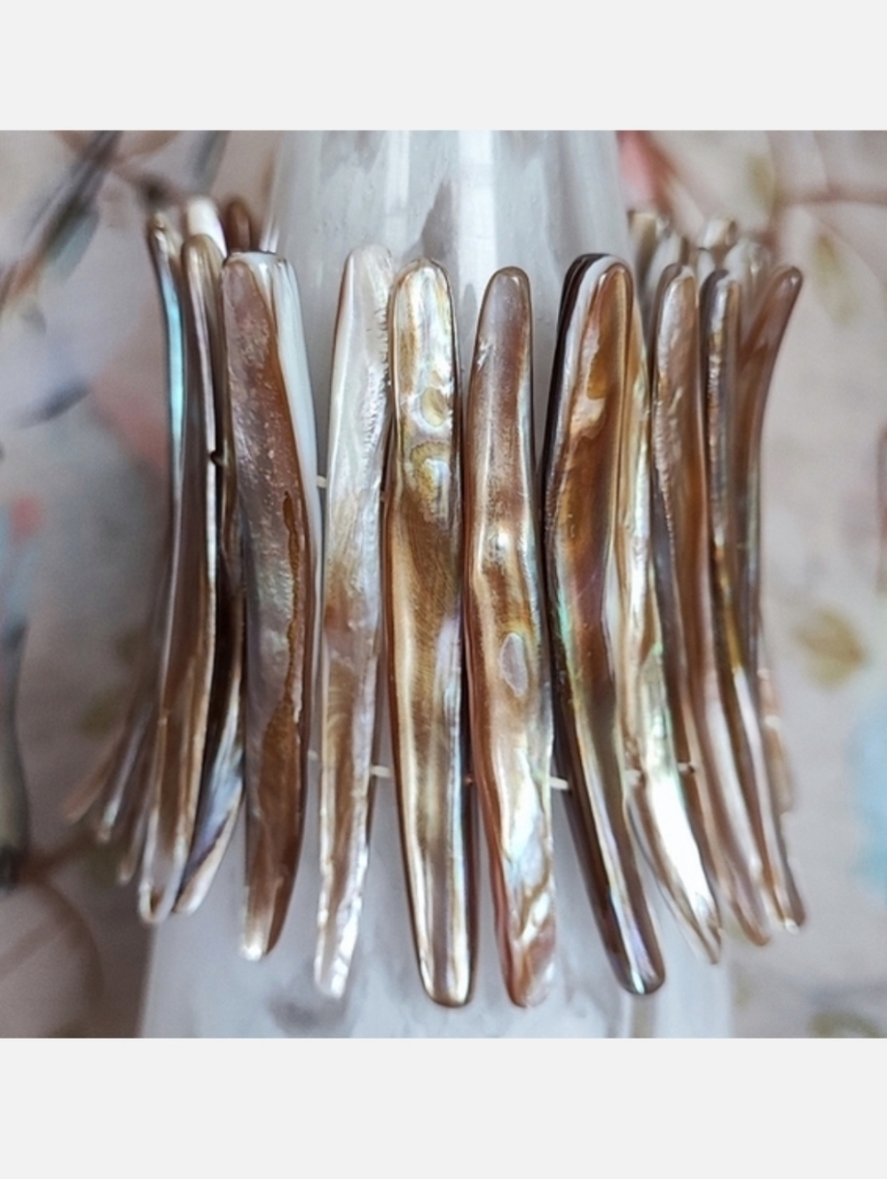 Vintage Wide Stretch Bracelet Creamy Heavy Luster Shimmering Sea Shell Sticks